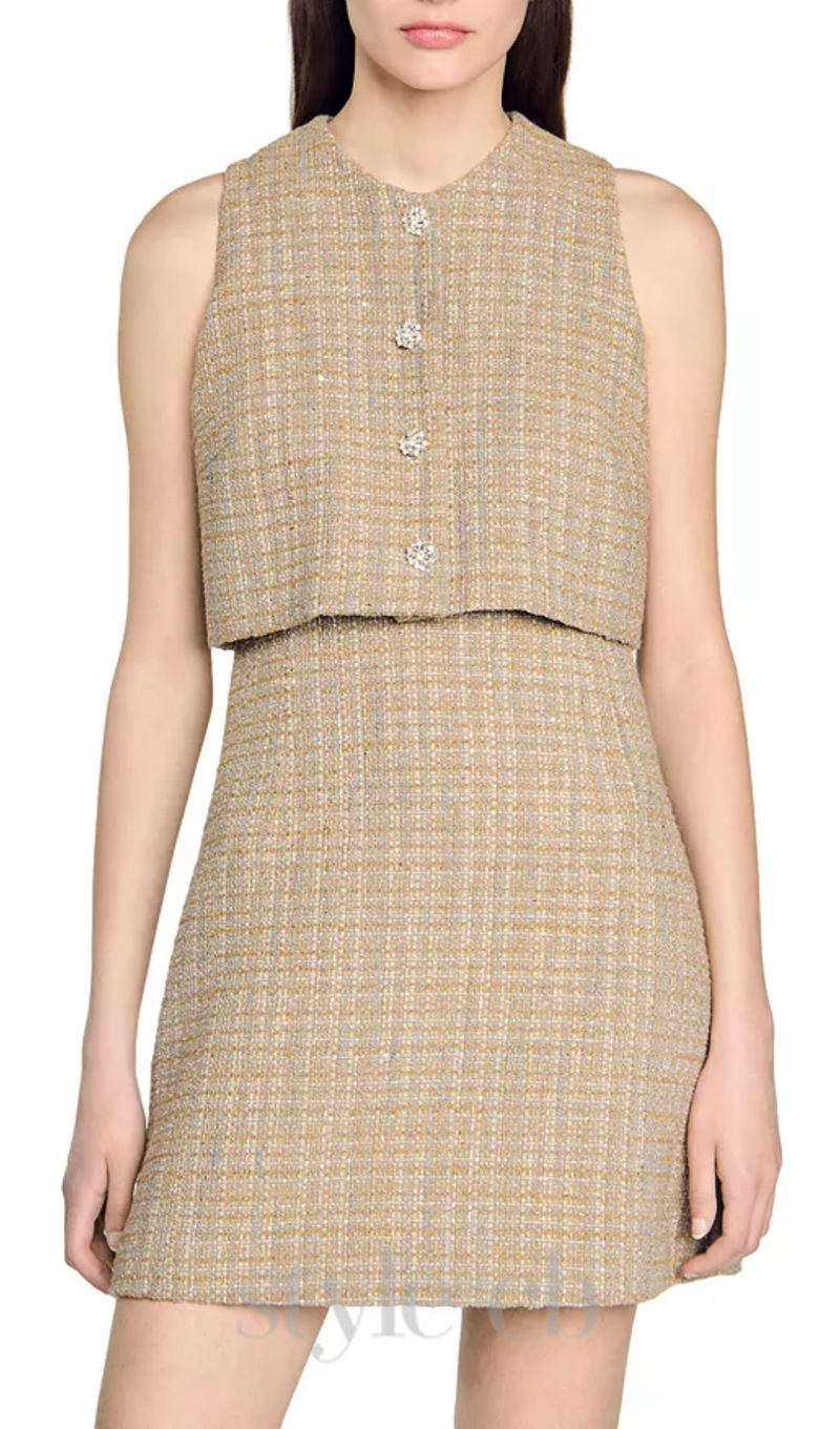 Penelope Tweed Mini Dress in camel