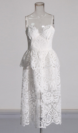 EVELYN CUT OUT LACE LAYERING MIDI DRESS IN WHITE