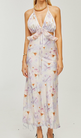 AGATHE DEEP V-NECK FLORAL-PRINT MIDI DRESS