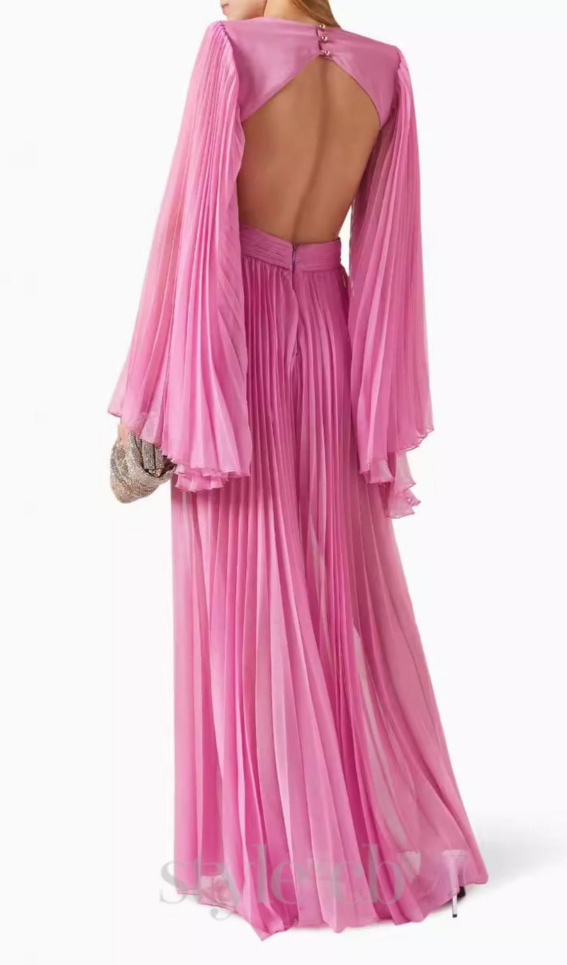 GEORGIA RUCHED FLOWER CUT OUT MAXI DRESS IN PINK