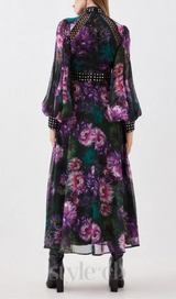 multicolor studded floral lace maxi dress