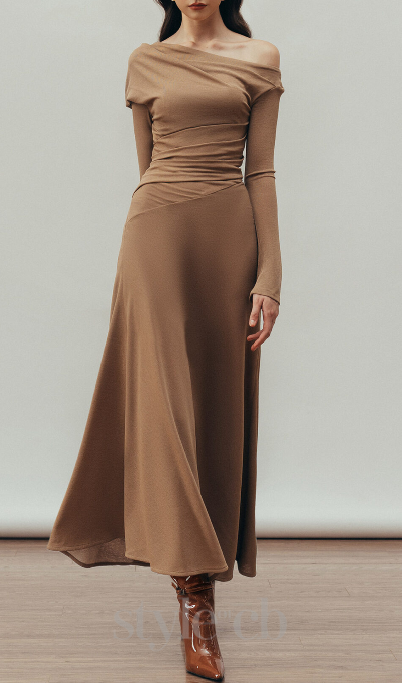 Aria Draped maxi Dress in Hazelnut