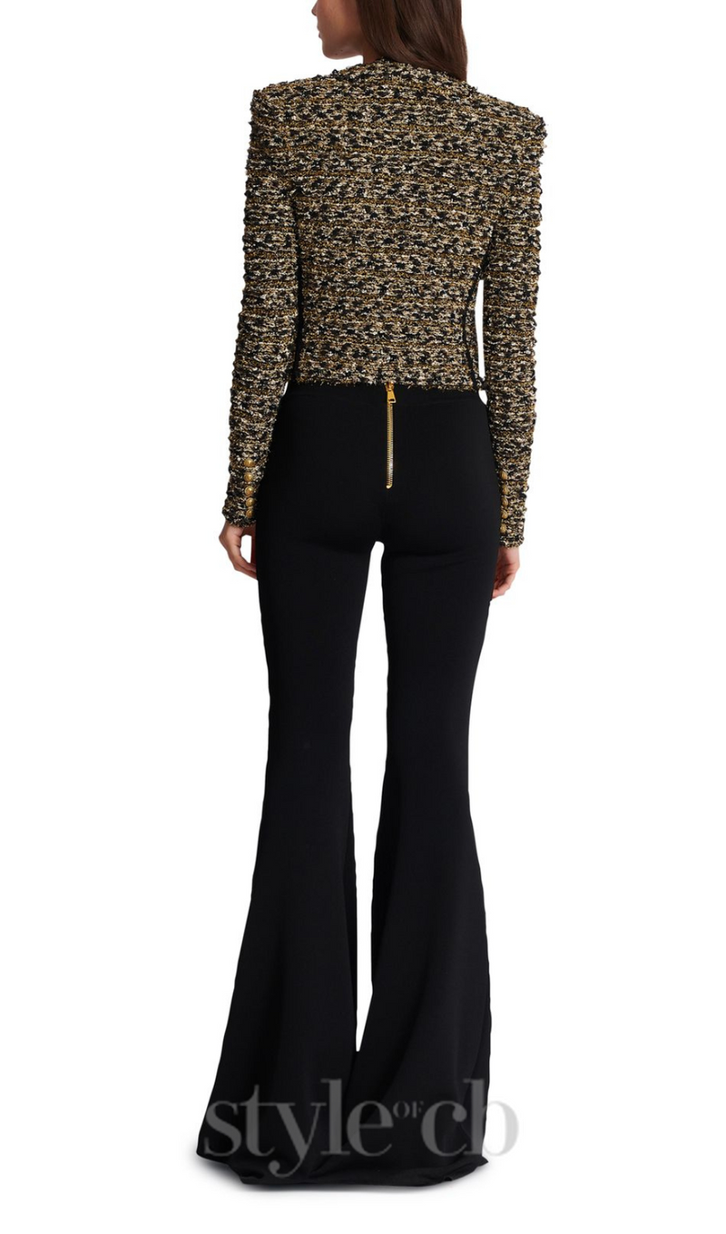 Cropped lurex tweed jacket in gold