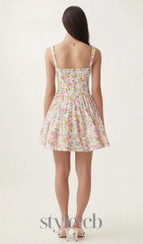 Pink Meadow Print Cotton Mini Dress