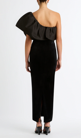 One Shoulder Puff Sleeve maxi Dress in black