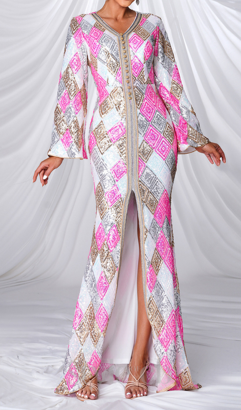 Geometric Patterns print maxi dress in pink