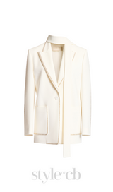 DEBORAH WHITE SCARF-DETAILED WOOL CREPE BLAZER SET