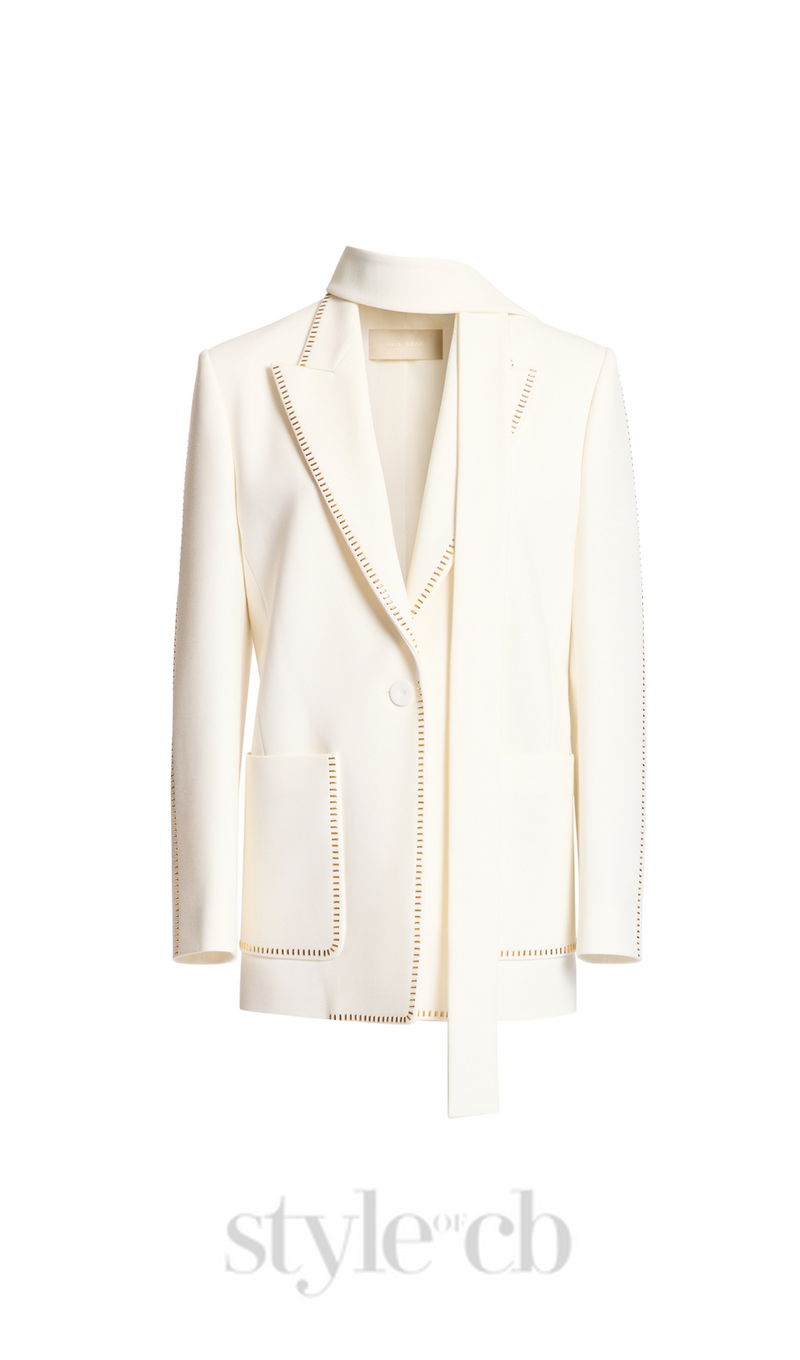 DEBORAH WHITE SCARF-DETAILED WOOL CREPE BLAZER SET