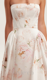 LETITIA PINK  PEONY STRAPLESS MAXI DRESS