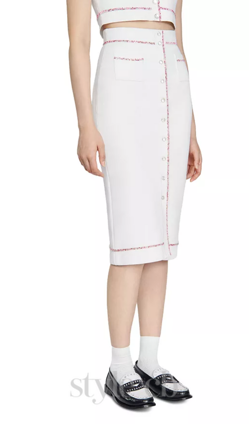 Elisa Knit Midi Pencil Skirt in ecru