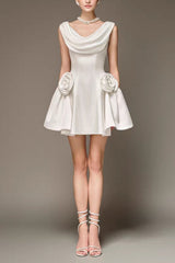 3d flower Pleated Sleeveless Mini Dress