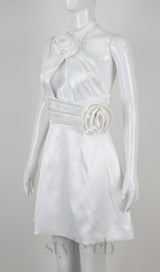 WHITE HALTER FLOWER DRESS