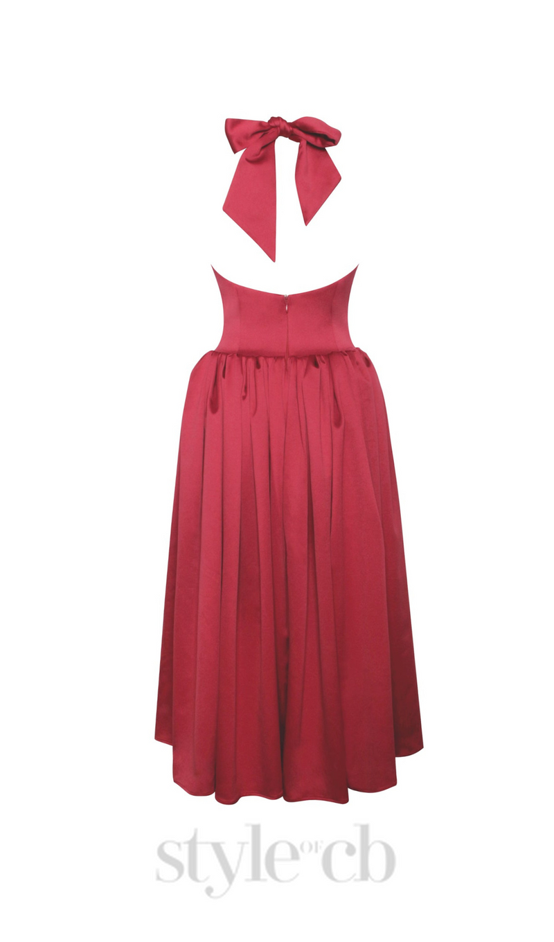 WENDY PLUNGING HALTER BACKLESS MAXI DRESS IN RED