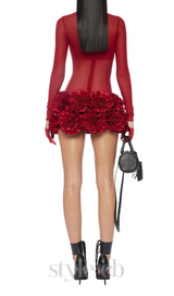 SAMANTHA POPPIES EMBELLISHED MINI DRESS IN RED