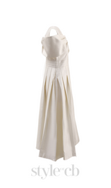 ALICE BEIGE WHITE PLEATED BOW OFF-SHOULDER MIDI DRESS