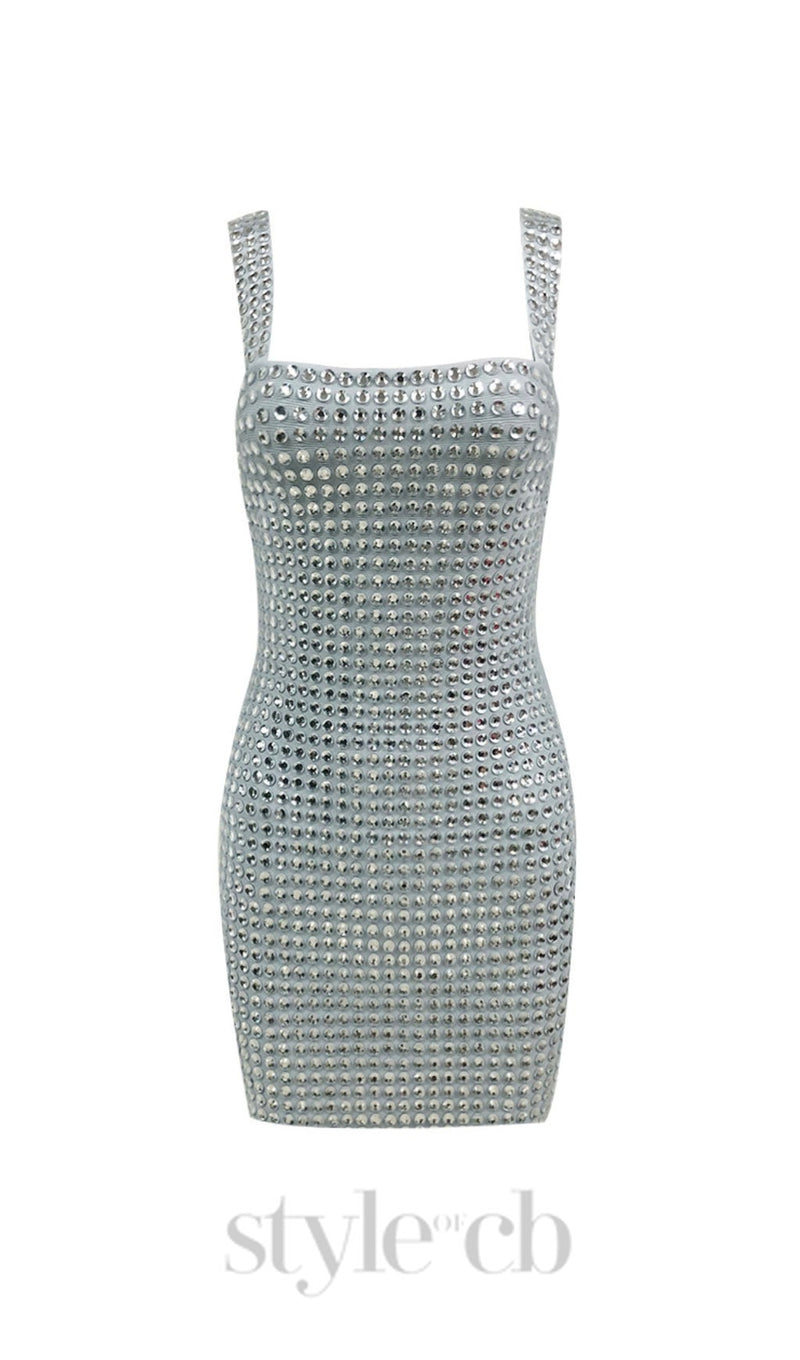 DIAMOND EMBELLISHED MINI DRESS IN GREY