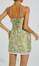 JACOB FLOWER LACE SLIP MINI DRESS IN GREEN