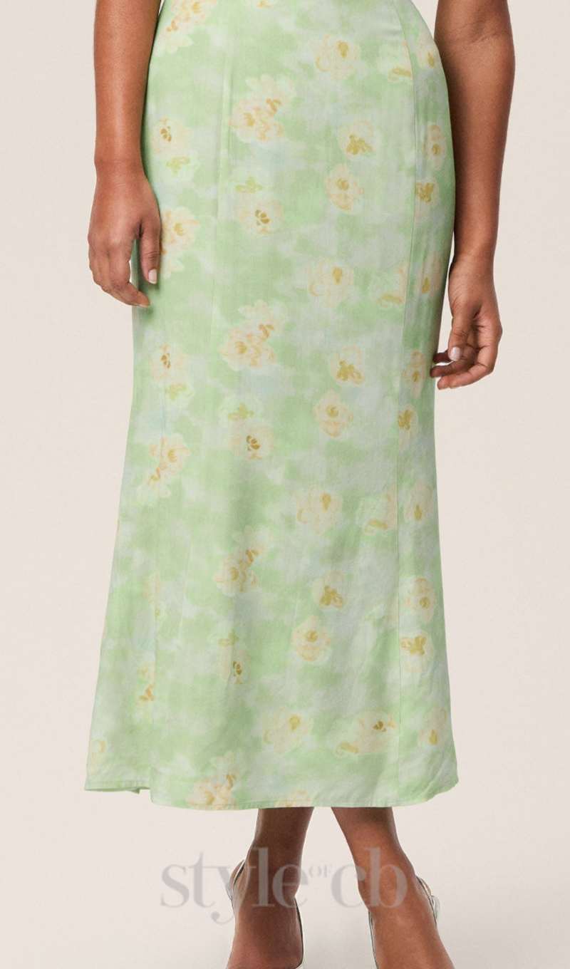 puff sleeve floral square neckline midi dress in green