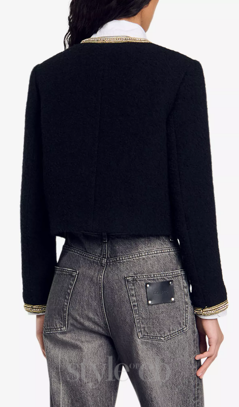 trim wool and cotton-blend jacket in noir