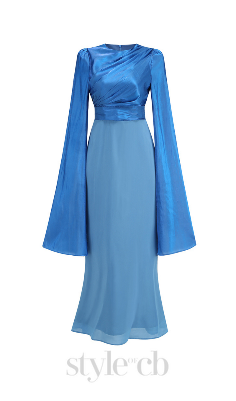 MARCIA TRUMPET SLIT SLEEVE BODYCON MAXI DRESS IN BLUE