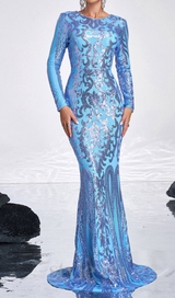 Long Sleeve Sequin maxi Dress in blue