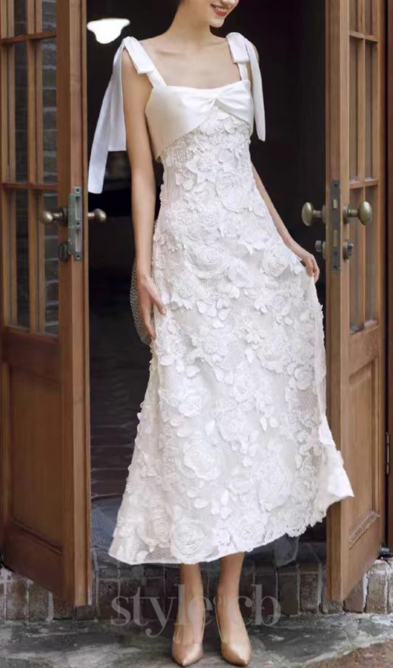 ADITI WHITE FLOWER LACE WEDDING MAXI DRESS