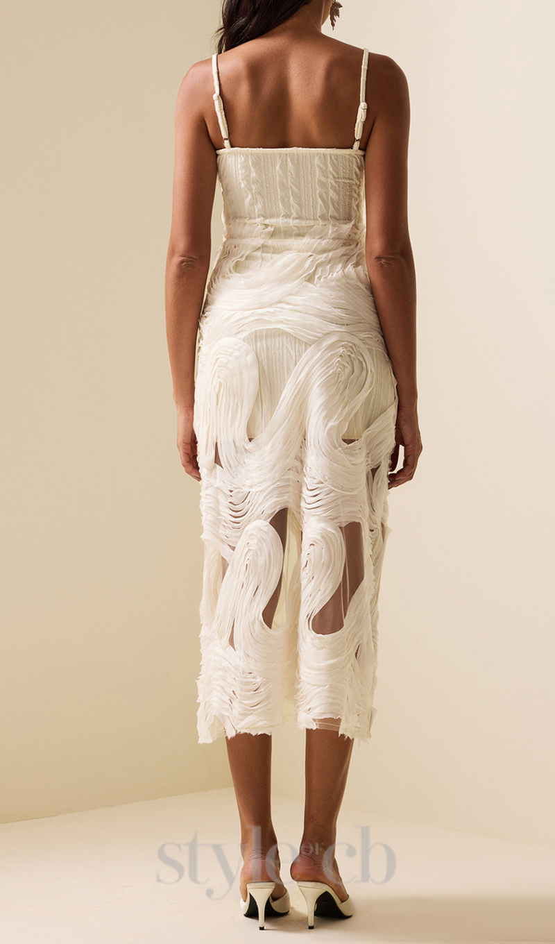 ALANI WHITE EMBROIDERY LACE SLEEVELESS MIDI DRESS