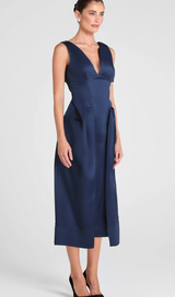 Chantale blue twist-detail satin midi dress