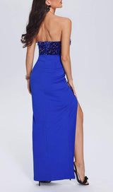 BLUE SEQUIN HIGH SLIT MAXI DRESS