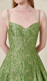 VINTAGE GREEN SUSPENDER JACQUARD MIDI DRESS