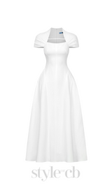 MYRNA SQUARE NECKLINE A-LINE MIDI DRESS IN WHITE