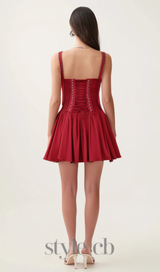 corset strap mini dress in red