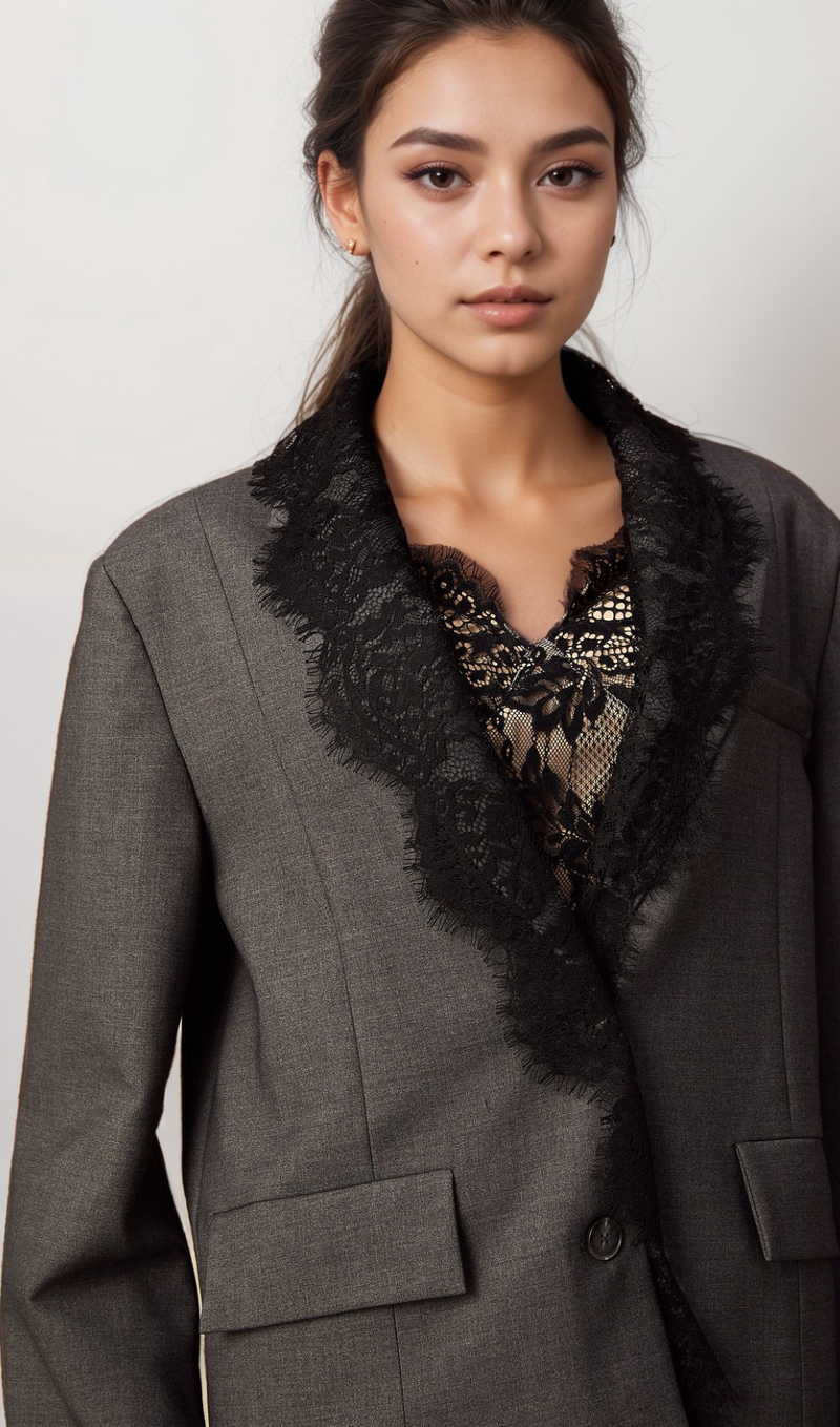 Dianthe grey lace-panel blazer