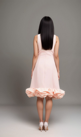 Charlène pink ruffled sleeveless midi dress