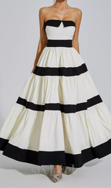 FAITHE WHITE STRAPLESS STRIPED BOWKNOT MAXI DRESS