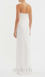 pearl-embellished strapless gown in white