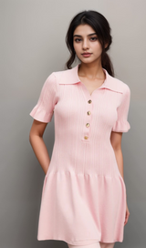 Nolwenn pink flared fine-knit mini dress