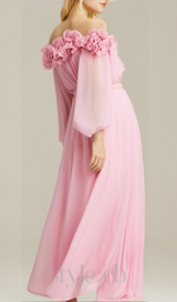 ascella flower shoulder maxi dress in pink