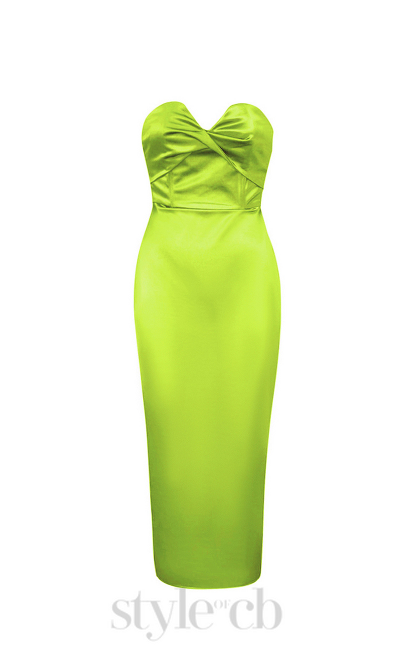 backless split twist-front bodycon midi dress in pale green