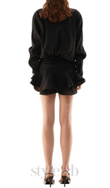 EMBER RUCHED RUFFLE MINI DRESS IN BLACK