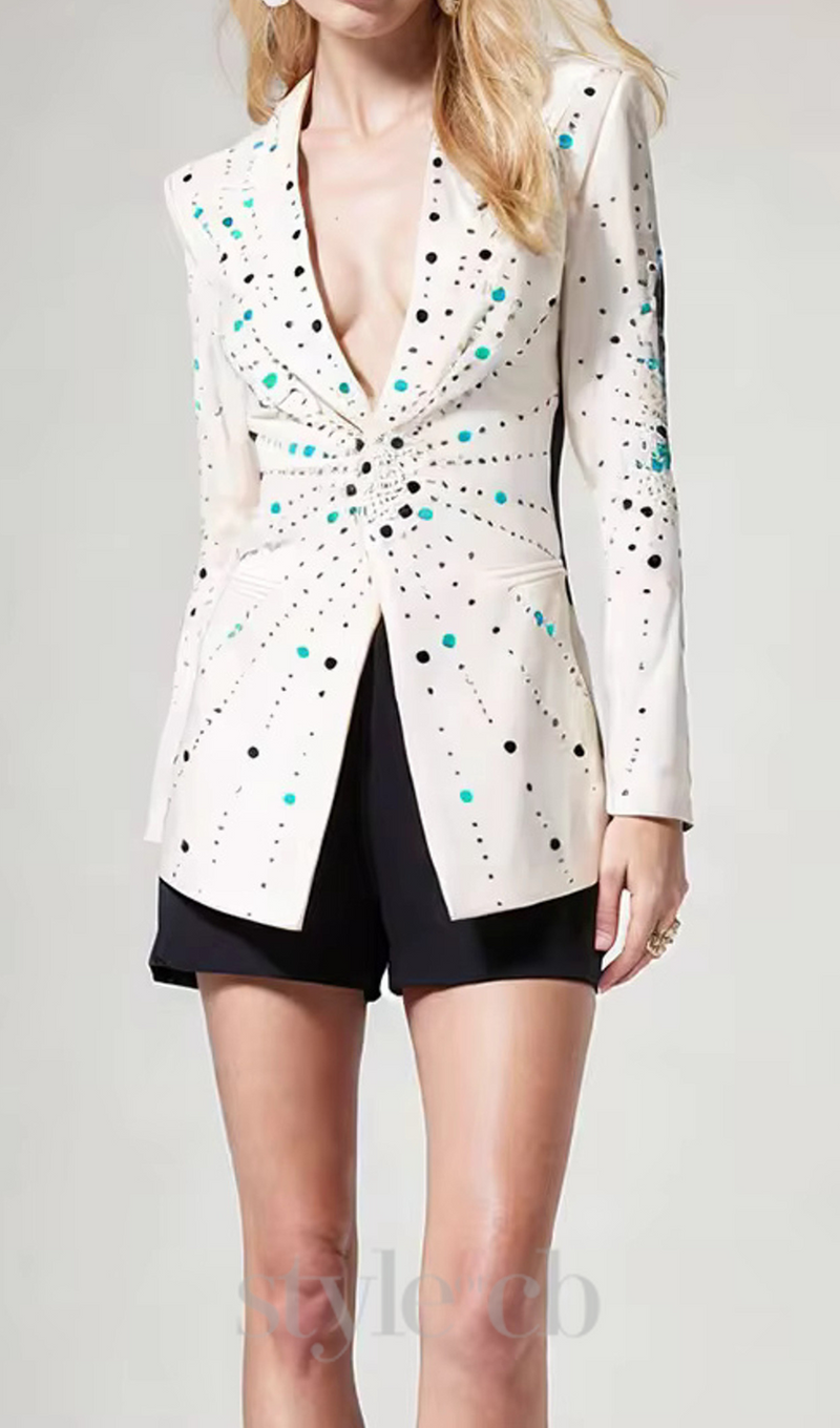 GLADYS WHITE PEAK LAPEL BLAZER WITH BEADINGS