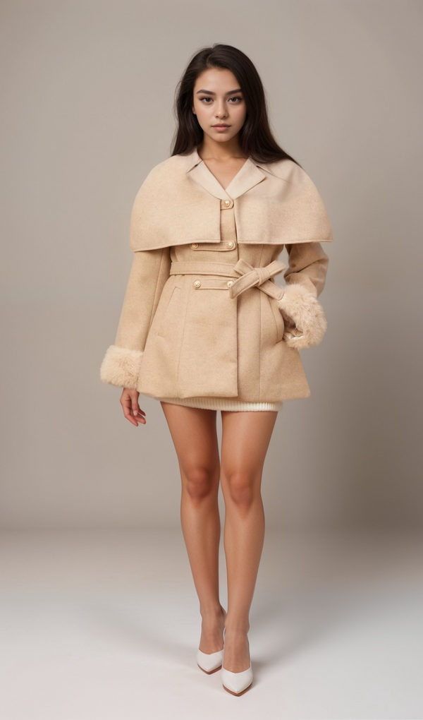 Rosella detachable-cape faux-fur coat