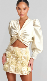 Nouria white faux-flower twist cropped top