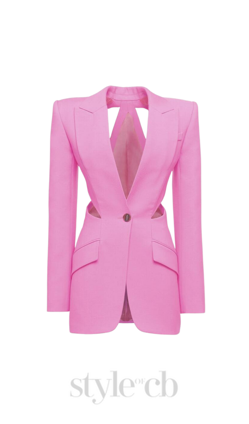 SLASHED SINGLE-BREASTED JACKET SUIT IN PINK