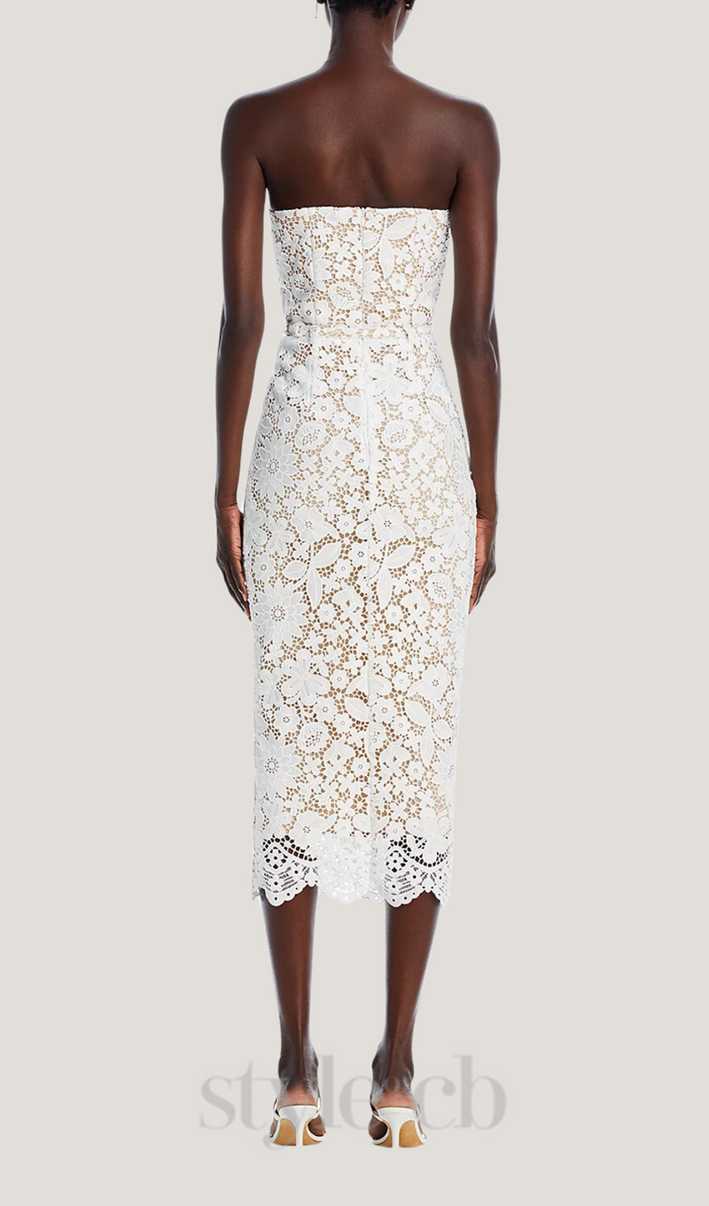 Milette v-neck Lace midi Dress in white