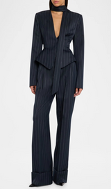 Hibyl Pinstripe Scarf Blazer in black