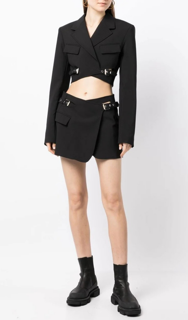 Jayla Cropped Cutout Blazer in Black