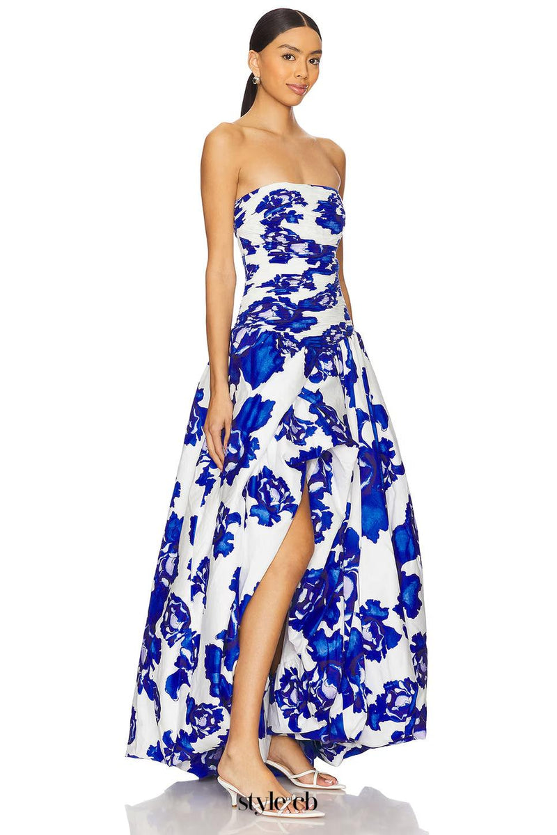 nancy Violette  Bubble Hem Maxi Dress in cobalt