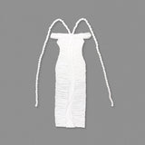 cara white off-shoulder ruched bodycon maxi dress with rope embellished