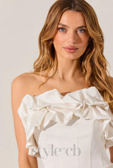 sylvia ruffle strapless top in white